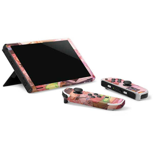 Pink Anime Witch Girls in Library with Cats by Ivy Dolamore Nintendo Switch OLED (2021) Skin